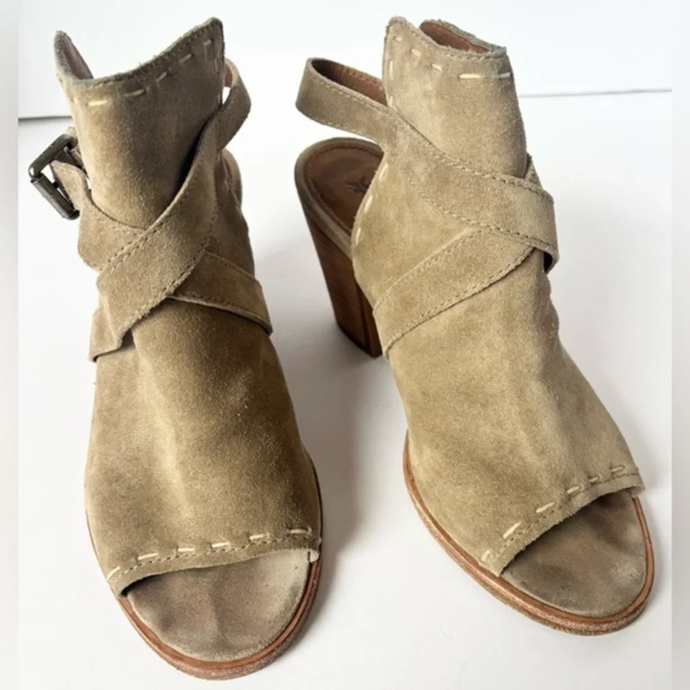 Frye‎ Dani Pickstitch Suede Peep Toe Heeled Sandals